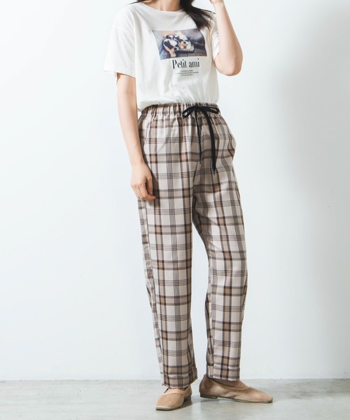 WEGO（ウィゴー）の「WEGO/チェックイージーワイドパンツ（スラックス・レディース・グレー系その他2/ベージュ系その他2/ベージュ系その他3・SMALL/MEDIUM）」の2枚目の写真