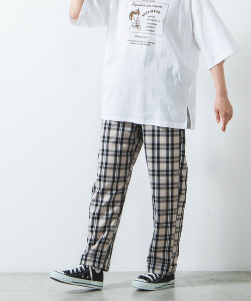 WEGO（ウィゴー）の「WEGO/チェックイージーワイドパンツ（スラックス・レディース・グレー系その他2/ベージュ系その他2/ベージュ系その他3・SMALL/MEDIUM）」の3枚目の写真