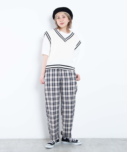 WEGO（ウィゴー）の「WEGO/チェックイージーワイドパンツ（スラックス・レディース・グレー系その他2/ベージュ系その他2/ベージュ系その他3・SMALL/MEDIUM）」の9枚目の写真