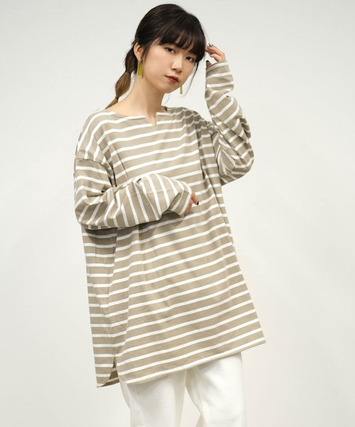 セール 2wayラウンドヘムボーダーロングtシャツ Tシャツ カットソー Andj アンドジェイ のファッション通販 Zozotown