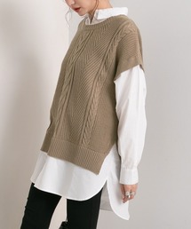 Newlyme | ケーブルニットベストレイヤードシャツ【R】(ニット/セーター)
