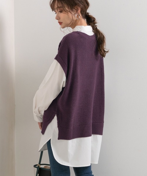 Newlyme(ニューリーミー)の「ケーブルニットベストレイヤードシャツ【R】(ニット/セーター・レディース・ブラウン/パープル/ベージュ/ブラック・M-L)」の21枚目の写真