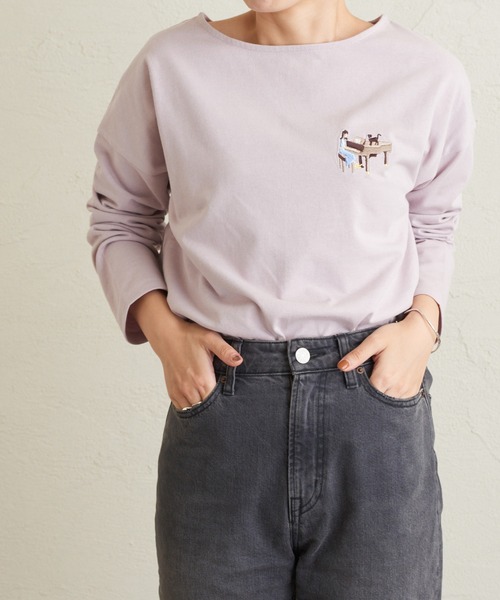 natural couture（ナチュラルクチュール）の「Autumn girl ミニ刺繍ロンT（Tシャツ/カットソー・レディース・アイボリー/モカ/ラベンダー/その他1/その他2・FREE）」の3枚目の写真