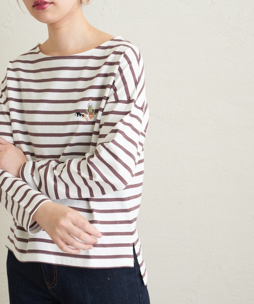 natural couture（ナチュラルクチュール）の「Autumn girl ミニ刺繍ロンT（Tシャツ/カットソー・レディース・アイボリー/モカ/ラベンダー/その他1/その他2・FREE）」の4枚目の写真