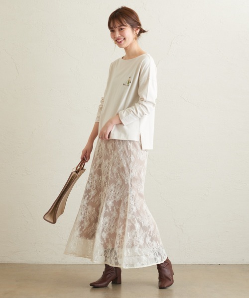 natural couture（ナチュラルクチュール）の「Autumn girl ミニ刺繍ロンT（Tシャツ/カットソー・レディース・アイボリー/モカ/ラベンダー/その他1/その他2・FREE）」の8枚目の写真