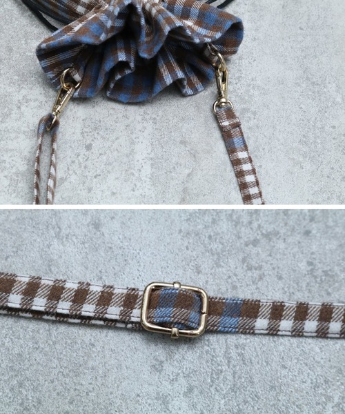 reca（レカ）の「チェック柄 巾着バッグ（ショルダーバッグ・レディース・ブルー/イエロー・ONE SIZE）」の7枚目の写真