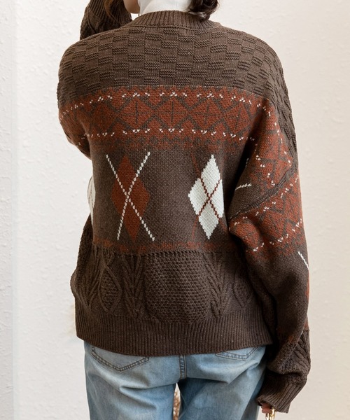 DAY CLOSET（デイ クローゼット）の「レディース ノルディック柄＆アーガイル柄ニットカーディガン 秋冬（カーディガン/ボレロ・レディース・アイボリー/ネイビー/ブラウン/ブラック/モカ/グレー・ONE SIZE）」の18枚目の写真