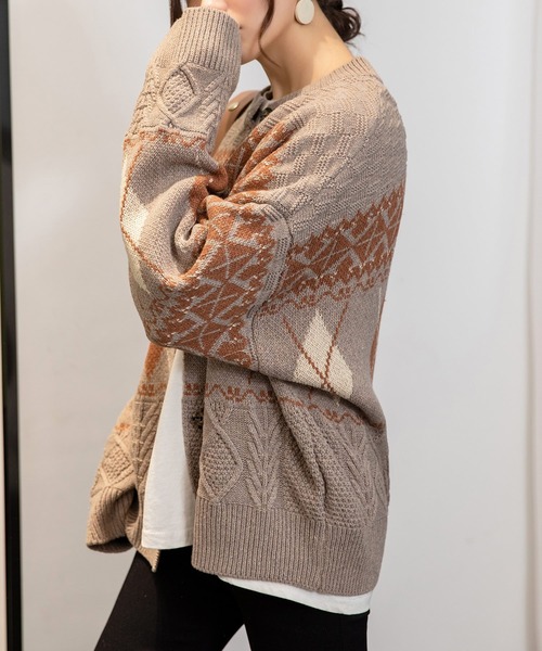 DAY CLOSET（デイ クローゼット）の「レディース ノルディック柄＆アーガイル柄ニットカーディガン 秋冬（カーディガン/ボレロ・レディース・アイボリー/ネイビー/ブラウン/ブラック/モカ/グレー・ONE SIZE）」の20枚目の写真