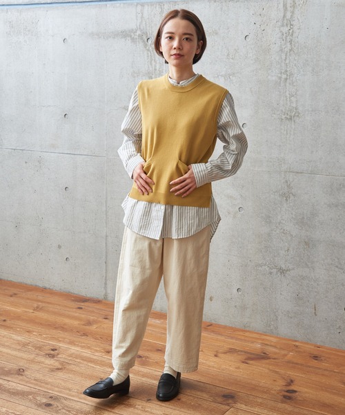 PAR ICI シボコットン　切り替えパンツ PAR ICI（パーリッシィ）の「シボコットン イージーパンツ