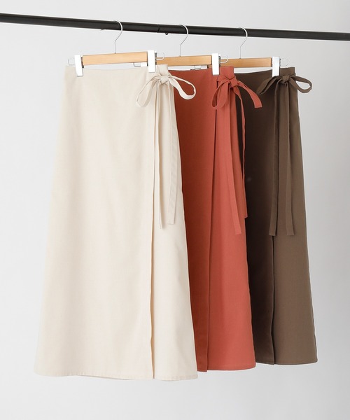 BONLECILL(ボンルシール)の「リネンライクサイドリボンラップスカート(スカート・レディース・ブラウン/バーガンディー/アイボリー・FREE)」の4枚目の写真