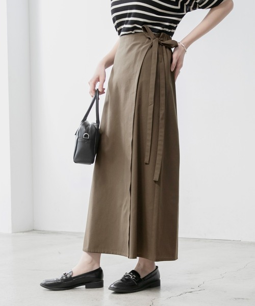 BONLECILL(ボンルシール)の「リネンライクサイドリボンラップスカート(スカート・レディース・ブラウン/バーガンディー/アイボリー・FREE)」の8枚目の写真