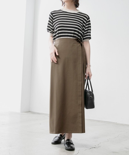 BONLECILL(ボンルシール)の「リネンライクサイドリボンラップスカート(スカート・レディース・ブラウン/バーガンディー/アイボリー・FREE)」の6枚目の写真