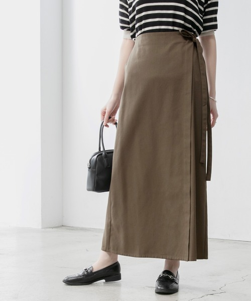BONLECILL(ボンルシール)の「リネンライクサイドリボンラップスカート(スカート・レディース・ブラウン/バーガンディー/アイボリー・FREE)」の7枚目の写真