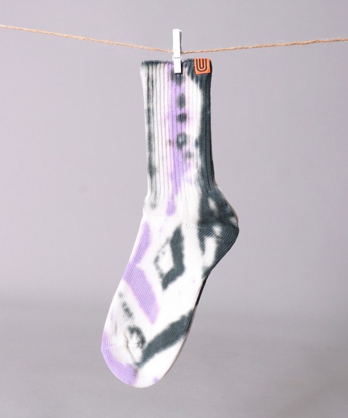 UNIVERSAL OVERALL（ユニバーサルオーバーオール）の「(LG)【UNIVERSAL OVERALL】タイダイ染め(むら染め) クルー ソックス（ソックス/靴下・メンズ・イエロー/オレンジ/ブラック/ネイビー/パープル/レモンイエロー/ミント/ブルー/グレー/カーキ・25-27CM/23-25cm）」の7枚目の写真