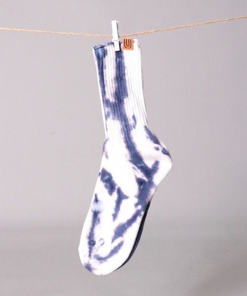 UNIVERSAL OVERALL（ユニバーサルオーバーオール）の「(LG)【UNIVERSAL OVERALL】タイダイ染め(むら染め) クルー ソックス（ソックス/靴下・メンズ・イエロー/オレンジ/ブラック/ネイビー/パープル/レモンイエロー/ミント/ブルー/グレー/カーキ・25-27CM/23-25cm）」の5枚目の写真