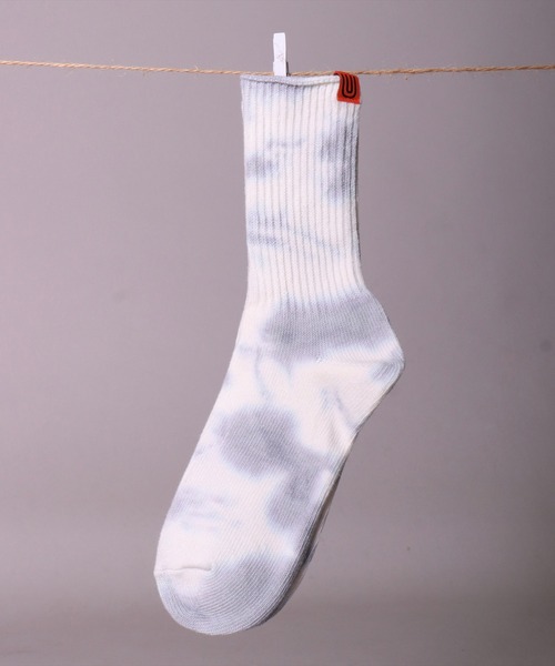 UNIVERSAL OVERALL（ユニバーサルオーバーオール）の「(LG)【UNIVERSAL OVERALL】タイダイ染め(むら染め) クルー ソックス（ソックス/靴下・メンズ・イエロー/オレンジ/ブラック/ネイビー/パープル/レモンイエロー/ミント/ブルー/グレー/カーキ・25-27CM/23-25cm）」の2枚目の写真