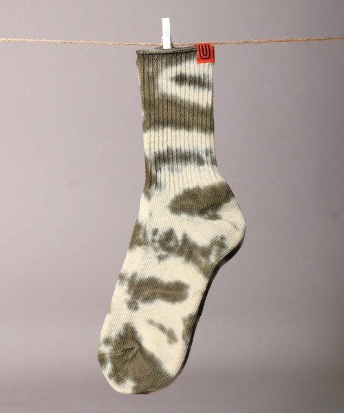 UNIVERSAL OVERALL（ユニバーサルオーバーオール）の「(LG)【UNIVERSAL OVERALL】タイダイ染め(むら染め) クルー ソックス（ソックス/靴下・メンズ・イエロー/オレンジ/ブラック/ネイビー/パープル/レモンイエロー/ミント/ブルー/グレー/カーキ・25-27CM/23-25cm）」の3枚目の写真