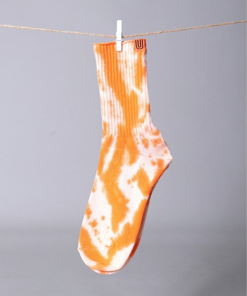 UNIVERSAL OVERALL（ユニバーサルオーバーオール）の「(LG)【UNIVERSAL OVERALL】タイダイ染め(むら染め) クルー ソックス（ソックス/靴下・メンズ・イエロー/オレンジ/ブラック/ネイビー/パープル/レモンイエロー/ミント/ブルー/グレー/カーキ・25-27CM/23-25cm）」の10枚目の写真