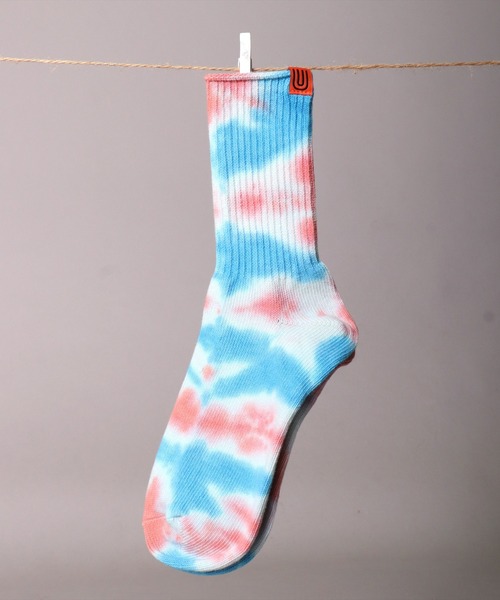 UNIVERSAL OVERALL（ユニバーサルオーバーオール）の「(LG)【UNIVERSAL OVERALL】タイダイ染め(むら染め) クルー ソックス（ソックス/靴下・メンズ・イエロー/オレンジ/ブラック/ネイビー/パープル/レモンイエロー/ミント/ブルー/グレー/カーキ・25-27CM/23-25cm）」の6枚目の写真