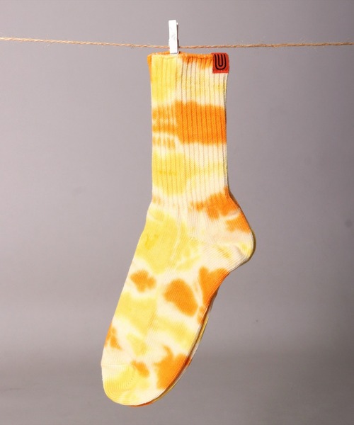 UNIVERSAL OVERALL（ユニバーサルオーバーオール）の「(LG)【UNIVERSAL OVERALL】タイダイ染め(むら染め) クルー ソックス（ソックス/靴下・メンズ・イエロー/オレンジ/ブラック/ネイビー/パープル/レモンイエロー/ミント/ブルー/グレー/カーキ・25-27CM/23-25cm）」の9枚目の写真