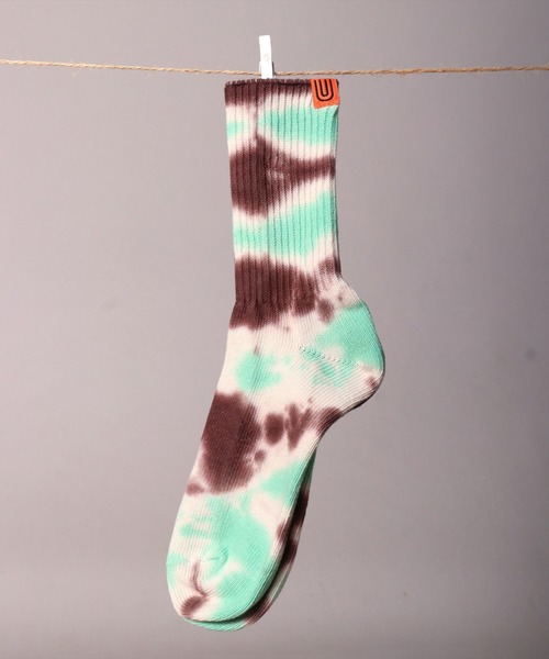 UNIVERSAL OVERALL（ユニバーサルオーバーオール）の「(LG)【UNIVERSAL OVERALL】タイダイ染め(むら染め) クルー ソックス（ソックス/靴下・メンズ・イエロー/オレンジ/ブラック/ネイビー/パープル/レモンイエロー/ミント/ブルー/グレー/カーキ・25-27CM/23-25cm）」の4枚目の写真
