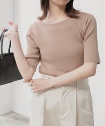 BONLECILL（ボンルシール）の「ボートネック5分袖リブニットプルオーバー（ニット/セーター）」