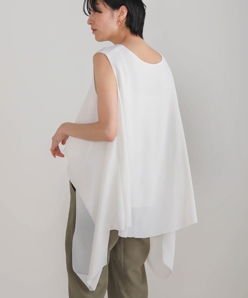 Bou Jeloud（ブージュルード）の「Aラインノースリーブチュニック（シャツ/ブラウス・レディース・ブラック/オフホワイト/グリーン/モカ・38）」の19枚目の写真