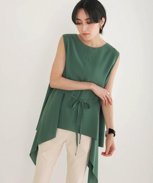 Bou Jeloud（ブージュルード）の「Aラインノースリーブチュニック（シャツ/ブラウス・レディース・ブラック/オフホワイト/グリーン/モカ・38）」の6枚目の写真