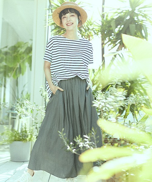 ONIGIRI（オニギリ）の「ワッシャー加工　ギャザースカート（スカート・レディース・チャコール/ベージュ/ターコイズブルー/イエロー・MEDIUM/LARGE）」の7枚目の写真