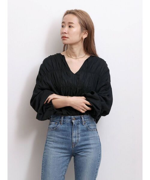 Ungrid（アングリッド）の「リネン混ギャザーブラウス（シャツ/ブラウス・レディース・ブラック/オフホワイト/モカ・FREE）」の22枚目の写真