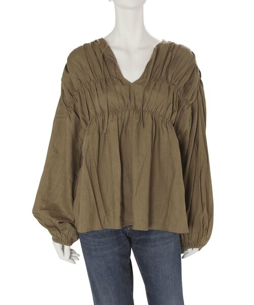 Ungrid（アングリッド）の「リネン混ギャザーブラウス（シャツ/ブラウス・レディース・ブラック/オフホワイト/モカ・FREE）」の14枚目の写真