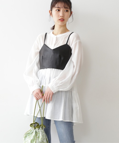 FREE'S MART（フリーズマート）の「フェイクレザービスチェ（シャツ/ブラウス・レディース・ホワイト/ブラック・FREE）」の5枚目の写真