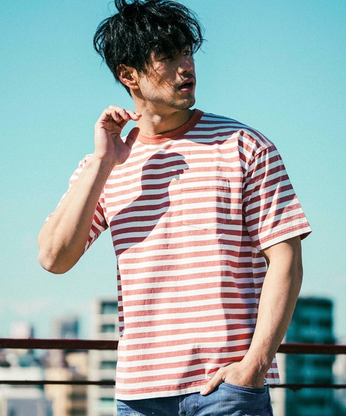 BAYFLOW(ベイフロー)の「WEB限定 ボーダーTEE S/S(Tシャツ/カットソー・メンズ・ベージュ/マルーン/ダークオレンジ/ライトブルー・LARGE/MEDIUM)」の3枚目の写真