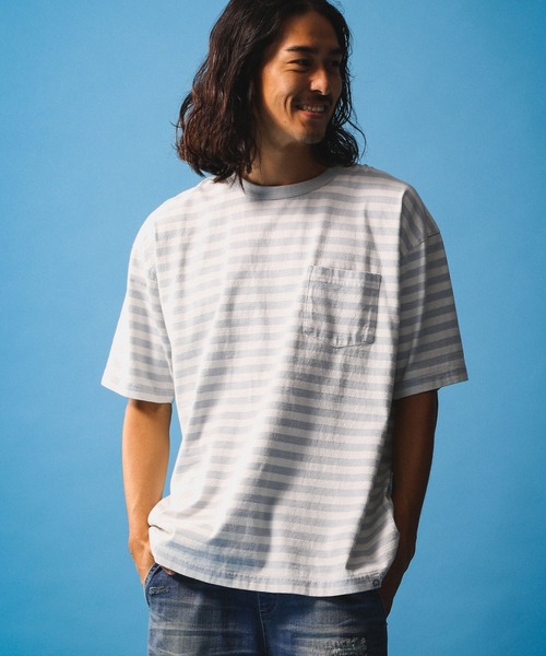 BAYFLOW(ベイフロー)の「WEB限定 ボーダーTEE S/S(Tシャツ/カットソー・メンズ・ベージュ/マルーン/ダークオレンジ/ライトブルー・LARGE/MEDIUM)」の2枚目の写真