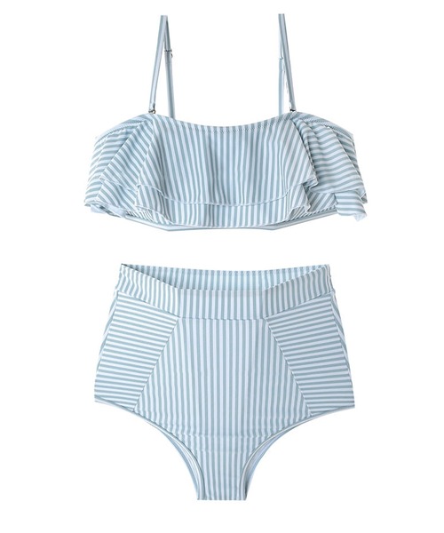 BALIBIKI（バリビキ）の「レディース水着 ストライプ柄フレアハイウエストビキニ 上下2点セット（水着・レディース・レッド/ブルー・ONE SIZE）」の7枚目の写真