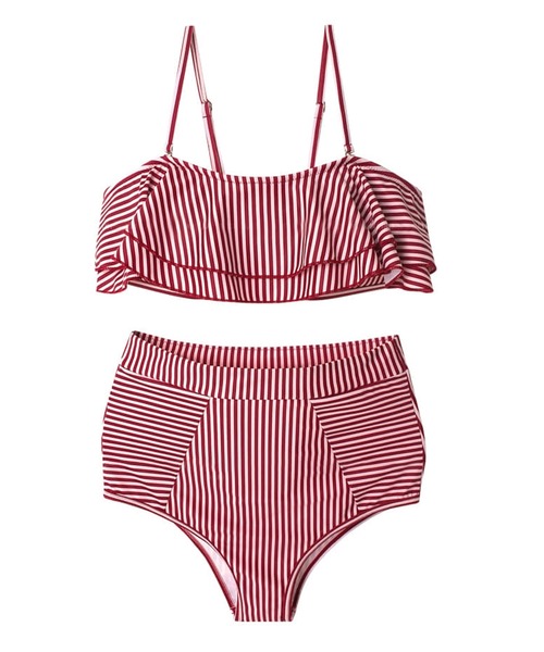 BALIBIKI（バリビキ）の「レディース水着 ストライプ柄フレアハイウエストビキニ 上下2点セット（水着・レディース・レッド/ブルー・ONE SIZE）」の8枚目の写真