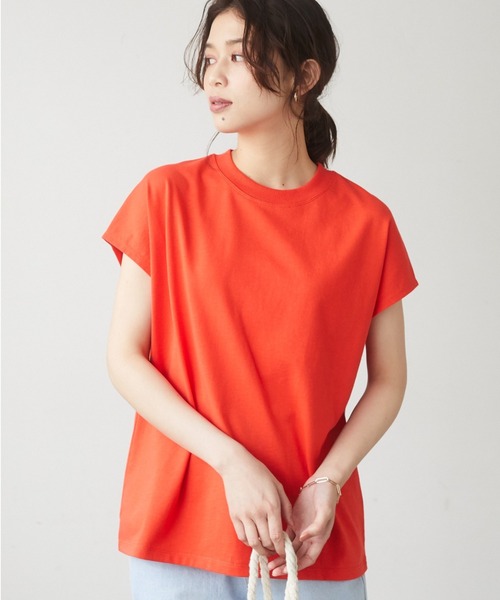 Green Parks(グリーンパークス)の「ヘビー天竺フレンチスリーブプルオーバー*(Tシャツ/カットソー・レディース・ホワイト/ブラック/オレンジ/グリーン・FREE)」の4枚目の写真