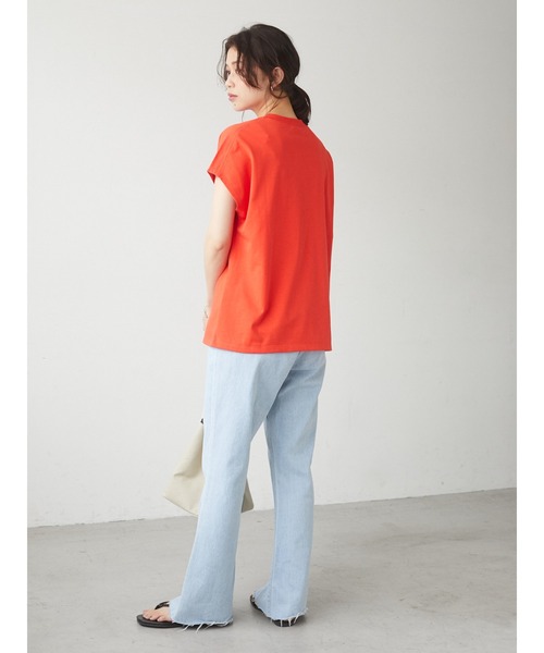 Green Parks(グリーンパークス)の「ヘビー天竺フレンチスリーブプルオーバー*(Tシャツ/カットソー・レディース・ホワイト/ブラック/オレンジ/グリーン・FREE)」の11枚目の写真