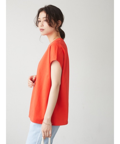 Green Parks(グリーンパークス)の「ヘビー天竺フレンチスリーブプルオーバー*(Tシャツ/カットソー・レディース・ホワイト/ブラック/オレンジ/グリーン・FREE)」の13枚目の写真