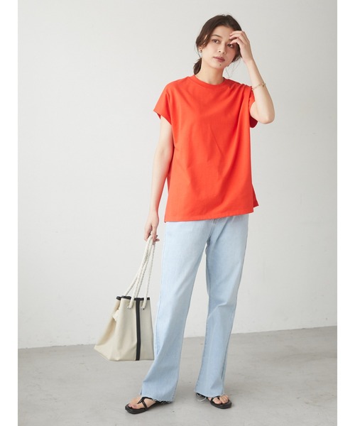 Green Parks(グリーンパークス)の「ヘビー天竺フレンチスリーブプルオーバー*(Tシャツ/カットソー・レディース・ホワイト/ブラック/オレンジ/グリーン・FREE)」の9枚目の写真