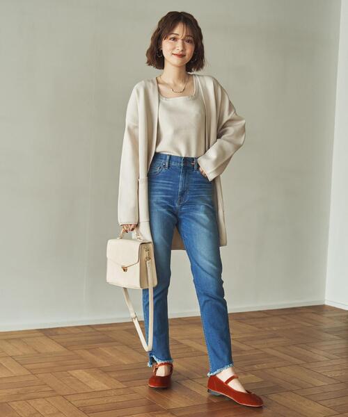 coen(コーエン)の「■プレミアムデニムコレクション■アシンメトリーカットオフデニムスキニー(WEB限定サイズ)(デニムパンツ・レディース・ライトブルー/ブラック・SMALL/MEDIUM/LARGE/X-LARGE)」の6枚目の写真