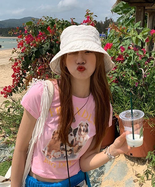 HALEY PESCA（ヘーリーペスカ）の「HALEY PESCA/コットンカラーバケットハット（ハット・レディース・ホワイト/ブラック/ベージュ/ピンク/イエロー/ブルー・FREE）」の7枚目の写真