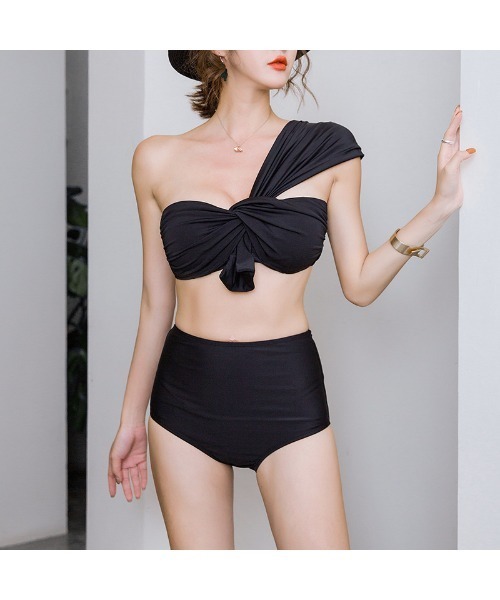 セール】シンプル大人ワンショルダービキニ 水着 2点セット セール】シンプル大人ワンショルダービキニ 水着 2点セット