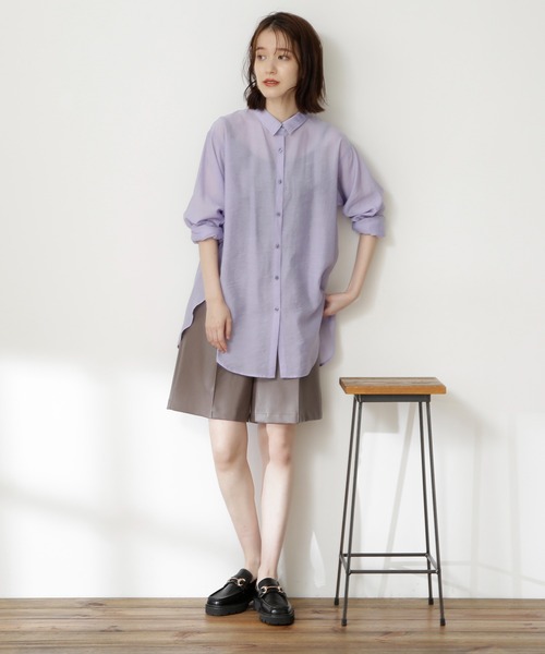 N.（N. Natural Beauty Basic）（エヌエヌナチュラルビューティーベーシック）の「◆シアーロングシャツ（シャツ/ブラウス・レディース・ライトグリーン/ブラック/パープル・MEDIUM）」の4枚目の写真