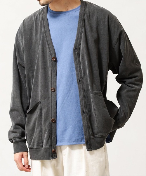 417 EDIFICE(フォーワンセブンエディフィス)の「【BIG SHIRTS / ビックシャツ】 ピグメントカーディガン(カーディガン/ボレロ・メンズ・カーキ/アイボリー/ブラック系その他・MEDIUM/LARGE)」の2枚目の写真
