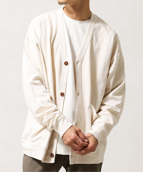 417 EDIFICE(フォーワンセブンエディフィス)の「【BIG SHIRTS / ビックシャツ】 ピグメントカーディガン(カーディガン/ボレロ・メンズ・カーキ/アイボリー/ブラック系その他・MEDIUM/LARGE)」の1枚目の写真