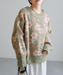 起毛花柄ジャガードニット