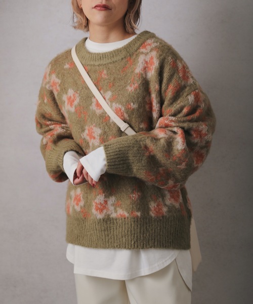 ap retro(アプレトロ)の「起毛花柄ジャガードニット(ニット/セーター・レディース・アイボリー/カーキ・FREE)」の20枚目の写真