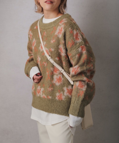 ap retro(アプレトロ)の「起毛花柄ジャガードニット(ニット/セーター・レディース・アイボリー/カーキ・FREE)」の21枚目の写真