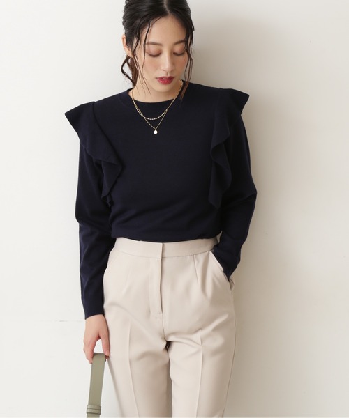 NATURAL BEAUTY BASIC(ナチュラルビューティーベーシック)の「ラッフルショルダーニット/0171270914(ニット/セーター・レディース・オフホワイト/ネイビー/グレー・MEDIUM)」の22枚目の写真